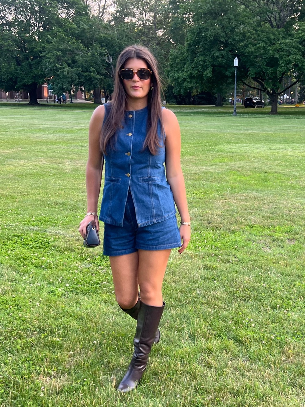 Denim Vest and Skirt Set - Classic Blue Two-Piece - Picture 2 of 3